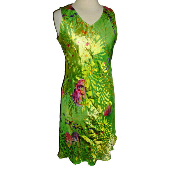 Simply Silk Dress Women's Multicolor Sleeveless Watercolor Art Rayon M Medium - Picture 1 of 6